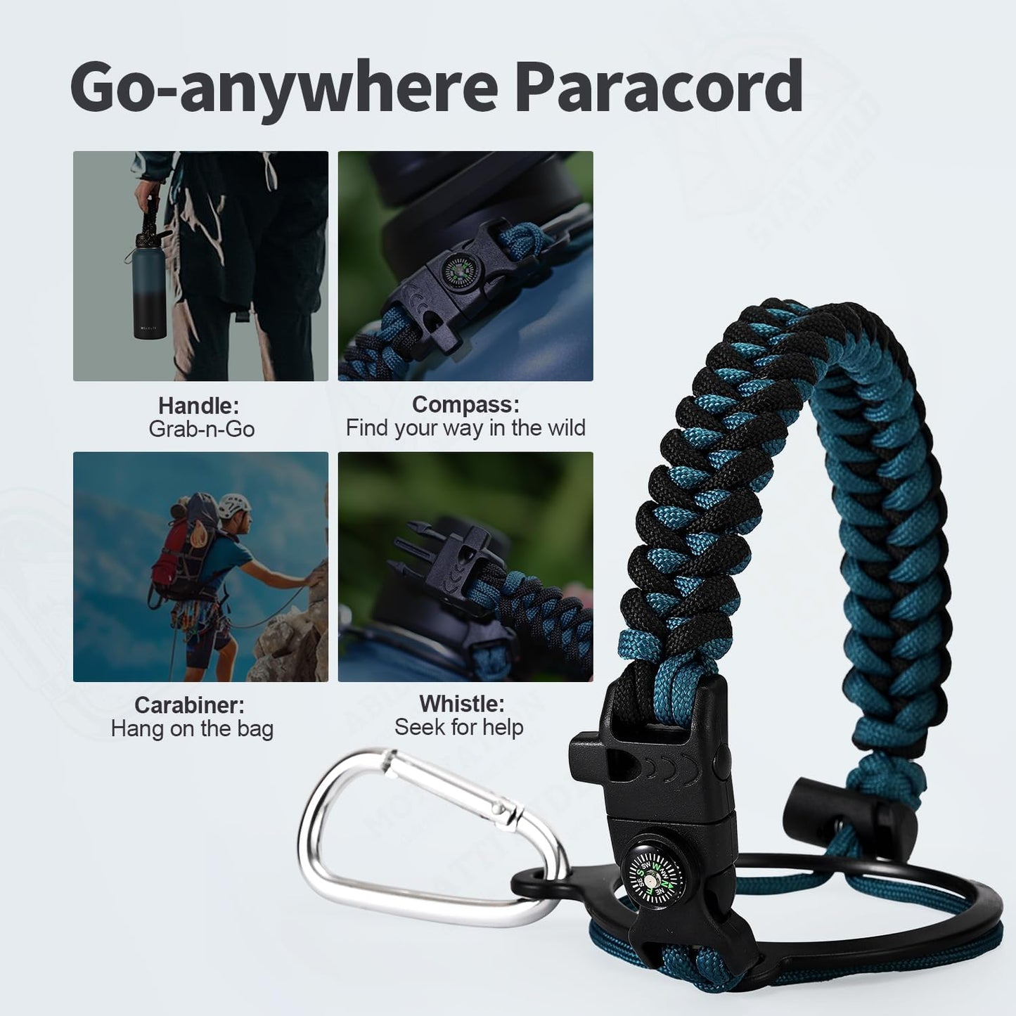 40 oz Insulated Water Bottle with Straw (Cold for 48 Hrs), Stainless Steel Triple Wall Vacuum Sports Water Jug, Leakproof Hydro Cup Flask with Paracord Handle & Straw Spout Lids & DIY Stickers