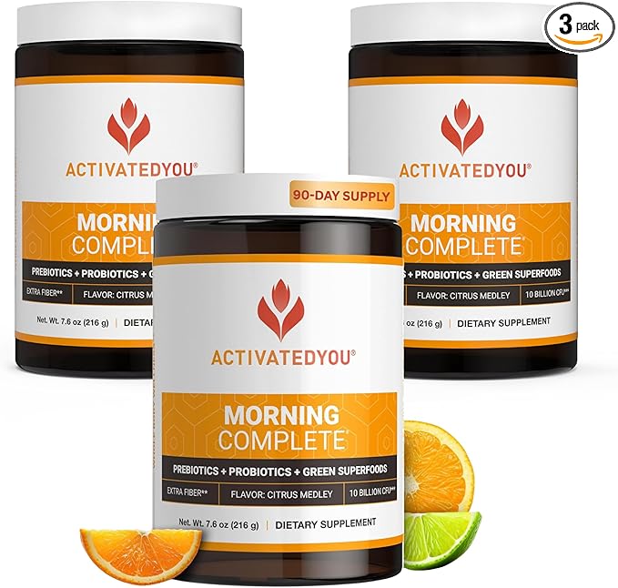 ACTIVATEDYOU Morning Complete Daily Wellness Greens Superfood Drink Mix for Gut Health w/Prebiotics, Probiotics, Antioxidants, Green Superfoods, 10 Billion CFUs (3 Pack, Citrus Medley)