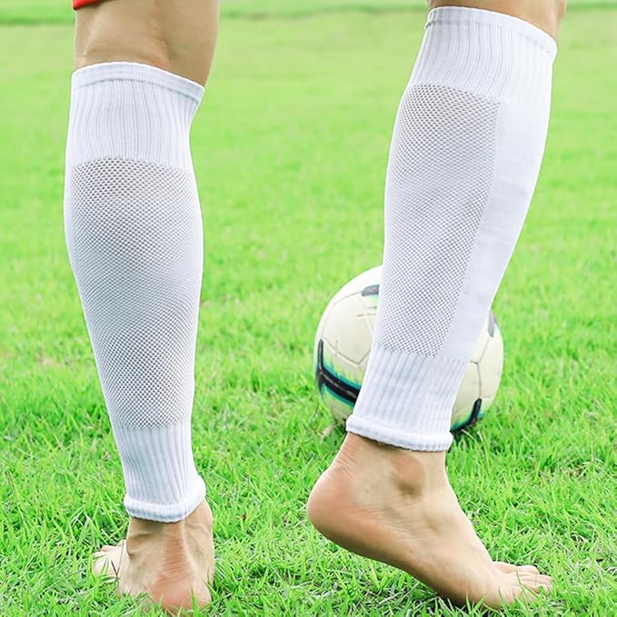 2 Set Anti-Slip Grip Soccer Socks with Shin Guard Sleeves, Sports Athletic Socks for Men Women