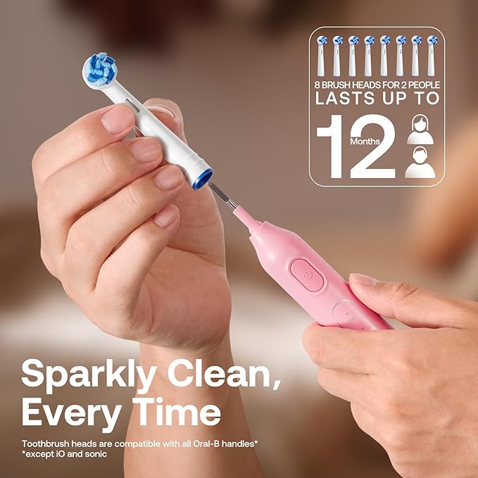 Bitvae Rotating Electric Toothbrush 2 Packs for Adults and Kids, 8 Brush Heads 60-Day Battery Life, 5 Modes Power Toothbrush with 2-Minute Smart Timer, Black & Pink, R1