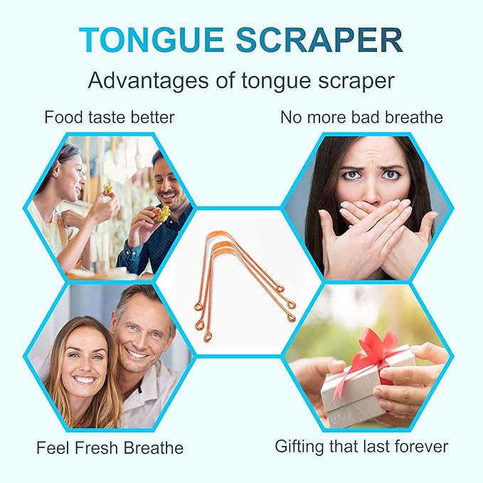 Wonder Care - 100% Copper Tongue Scraper Tongue Cleaner Ayurvedic for Optimal Oral Hygiene (3 Pieces with Bag)