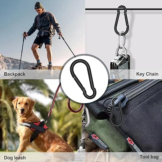 KINLINK 15 Pack Black Carabiner Clip, 1.97 inch Heavy Duty Spring Snap Hook, Small Caribeener Clips for Outdoor Camping, Swing Set, Hammock, Hiking Travel, Fishing, Quick Link Keychain