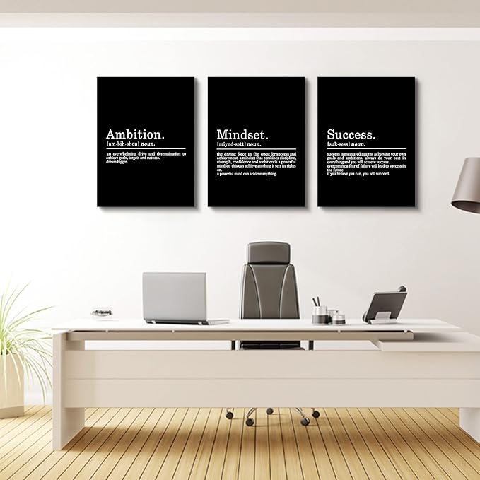 Inspirational Canvas Painting Wall Art -EPHANY ART,Mindset Quotes Prints, Success Framed Entrepreneur Poster Positive Quotes Wall Poster for Home Office Workplace (M-3pcs,12x16inchx3pcs)
