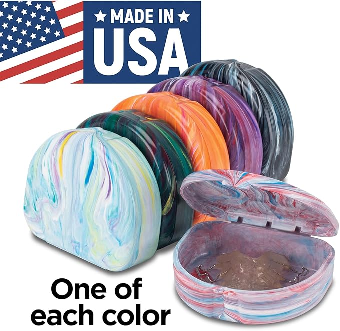 Practicon Designer Marble Retainer Cases, Clear Aligner Case, Dental Orthodontic Retainer Boxes, Mouth Guard Holder, 6 Pack