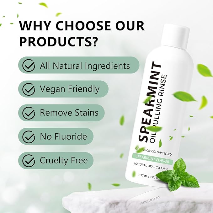 White Spearmint Oil Pulling Rinse, Cold-Pressed Coconut Mouthwash for Teeth Whitening, Peppermint Pulling Oil for Teeth and Gums, Pure Mint Mouthwash (4 Oz)