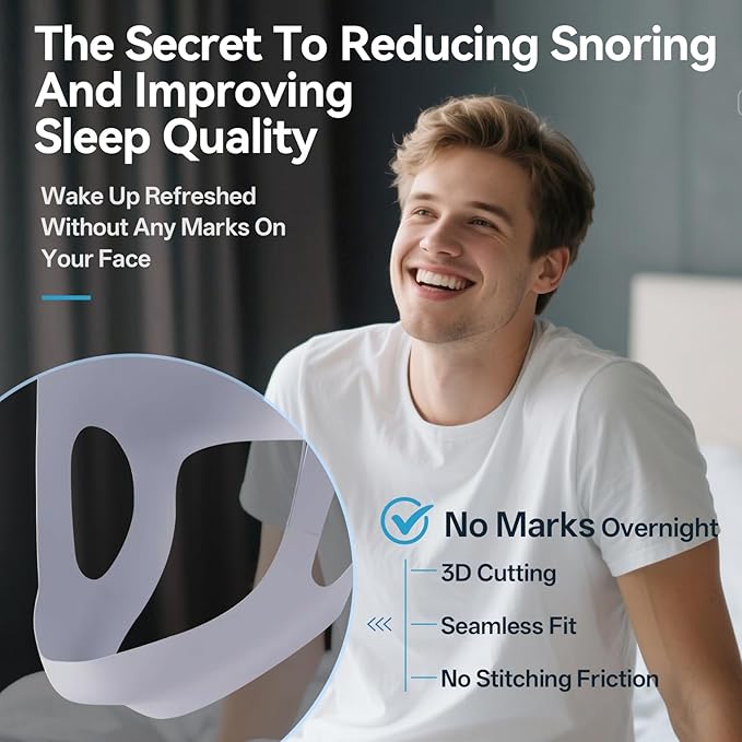 Chin Strap for Sleeping with 4-Side Adjustment, Anti Snoring Chin Strap Elasticity for Adults, Anti Snoring Devices Breathable and Durable, Snore Stopper for CPAP Users, Gray, M