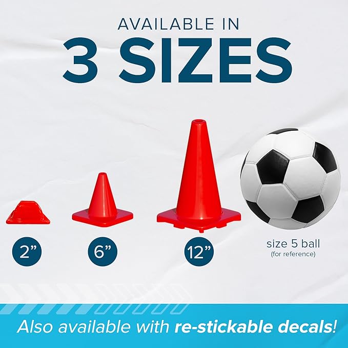 LVL10 Pro Training Cones - 6" Soccer Training Cones for Sports - for Basketball, Football, Basketball and Agility Drills - Soccer Field Markers That Won't Crack, Slide or Fly