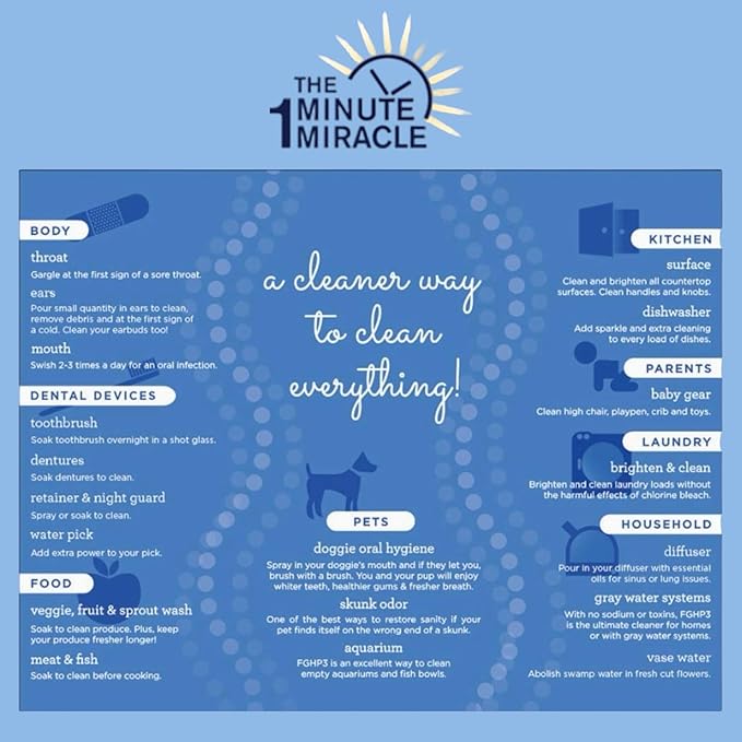 MIRACLE WASH AND MIRACLE BRITE SMILE - 3% Food Grade Hydrogen Peroxide