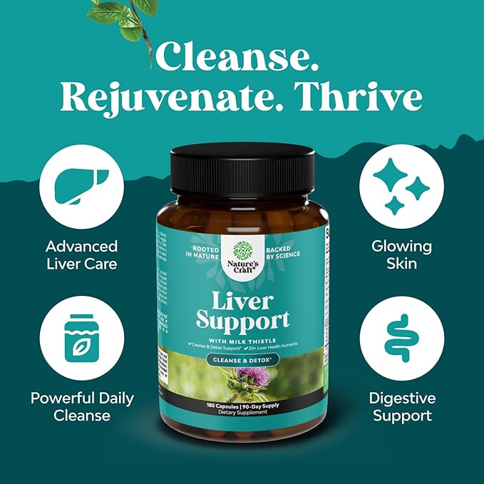 Liver Cleanse Detox & Repair 180 Capsules - Herbal Liver Support Milk Thistle Supplement - Silymarin Milk Thistle Supplements with Dandelion Root, Choline, Beetroot & Artichoke Extract