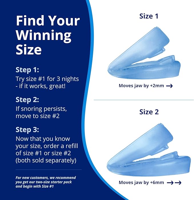 ZQuiet, Anti-Snoring Mouthpiece (Blue) + Cleaner (1.5oz Bottle), Starter Pack with 2 Sizes, Made in USA, BPA-Free, Medical-Grade Material