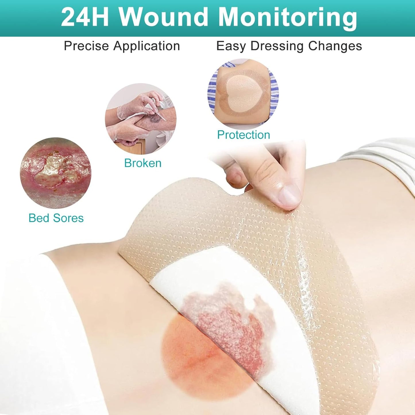 Adhesive Border 7"x7", 5 Packs, Highly Absorbent, Breathable Waterproof Sacral Bandage Pad for Bed Sore, Pressure Ulcer Wound Dressing