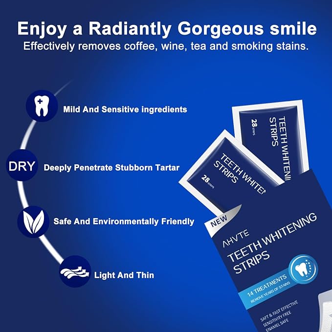 Teeth Whitening Strips,Enamel Safe, 28 Strips for Sensitive Teeth,Professional and Natural Teeth Whitening Kit,14 Treatments