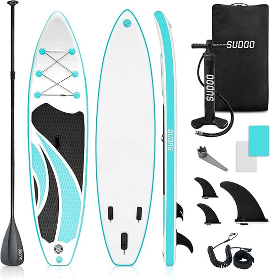 Inflatable Stand Up Paddle Board 10‘x30‘‘- Ultra-Light SUP with Backpack, Pump, Paddle, Coil Leash, 3 Fins, Repair Kit, Stable Design, Non-Slip EVA Deck for Adults & Youth