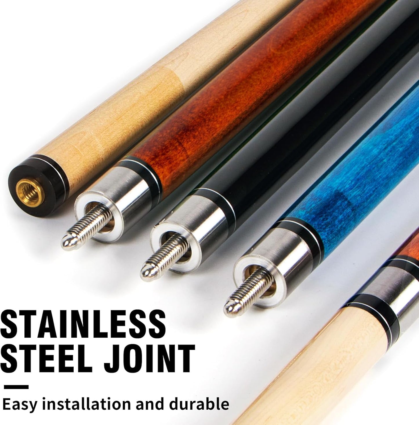 AKLOT Pool Cues,Set of 4 Pool 58" Cue Sticks Canadian Maple Wood Cue Stick for Professional Billiard Players 18 19 20 21 oz