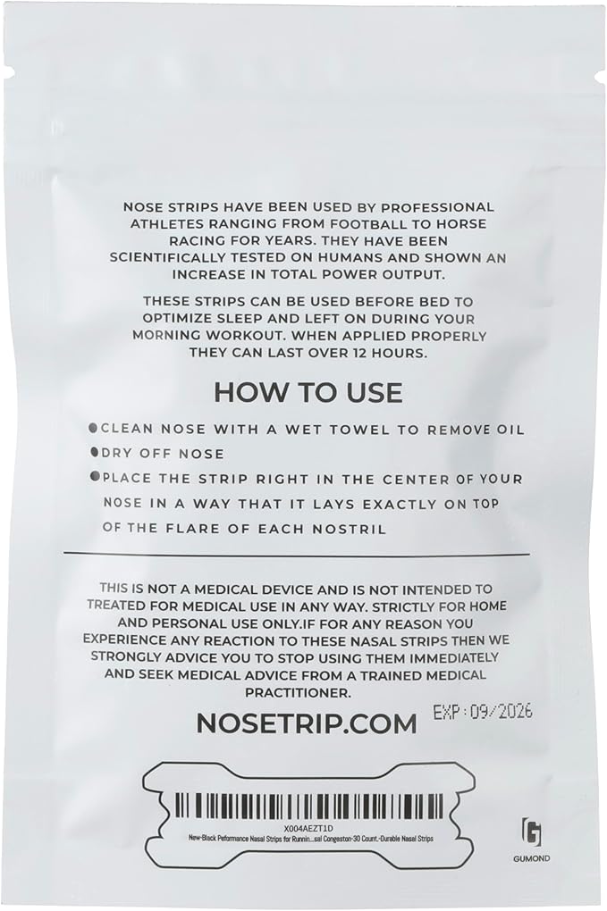 NoseTrip - Black performance nasal strips for running, Large/XL extra strength sports dilators, nasal strips for breathing, anti snoring, instantly relieve nasal congestion 30 pc. Durable Nasal Strips