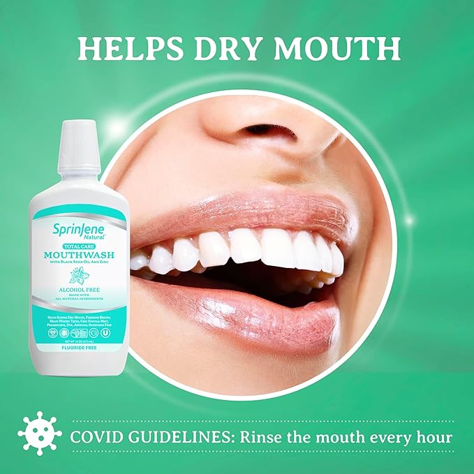 SprinJene Alcohol Free Mouthwash with Xylitol – Fluoride Free Natural Mouthwash for Dry Mouth, Whitening & Fresh Breath – Patented Black Seed Oil & Zinc Formula – Vegan & Made in The USA (2 Pack)