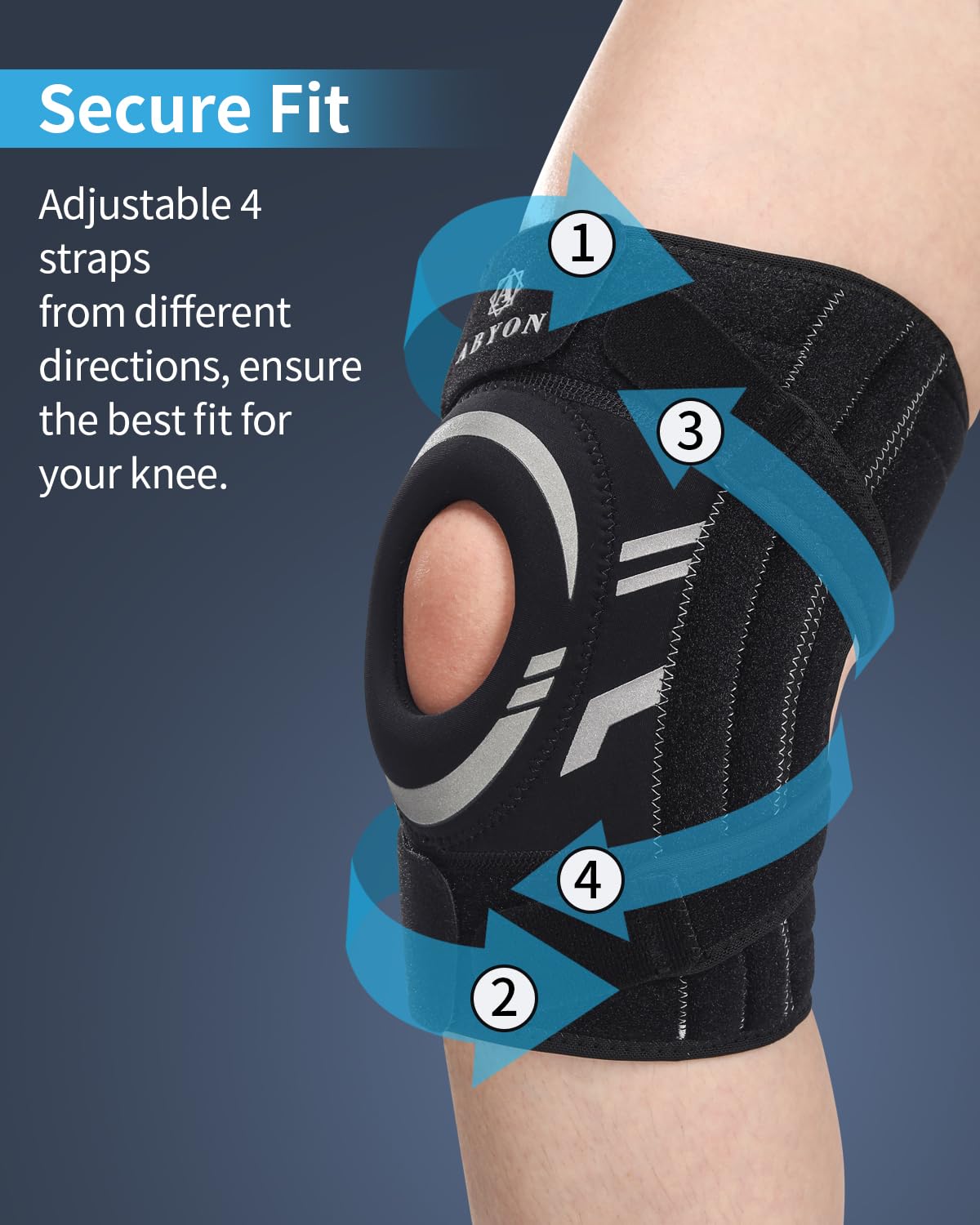 ABYON Knee Brace for Pain Relief, Meniscus Tear, Arthritis, ACL and Joint Support – Open Patella Dual Side Stabilizer Knee Support with Medical-Grade Compression for Men and Women - Please Check How To Size Video