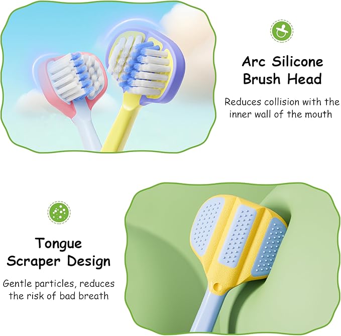 Toddler Toothbrush 8 Pack, Soft Baby Toothbrush Efficient 3 Sided Kids Tooth Brush for Ages 1-12 Years, Infant Training Tooth Brush Complete Tooth and Gum Care, Easy to Grip(Patent)