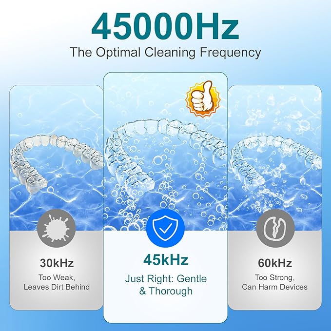 Ultrasonic Retainer Cleaner, 45kHz Retainer Cleaner Machine for Denture Cleaning Pod for Mouth Guards|Aligners|Braces|Toothbrush Heads|Jewelry, 200ML Dental Cleaning Pod with 4 Modes & Digital Timer