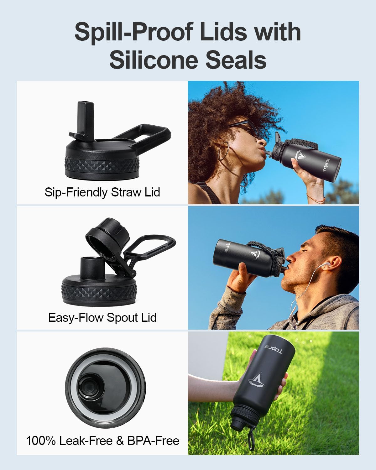 32oz Insulated Water Bottle,Stainless Steel Vacuum Water Bottle, BPA-Free & Leakproof -with Paracord Handle,Strap,Straw Spout Lids,Large Water Jug for Gym Sports