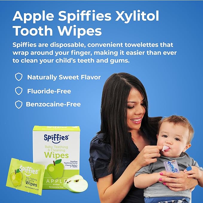 Baby Teeth Wipes - Apple & Grape Flavor Variety, Xylitol-Enriched Baby Gum Cleaner & Dental Wipes for Teething Relief and Teeth Cleaning - Safe for Infants & Toddlers, 20 Count (Pack of 3)