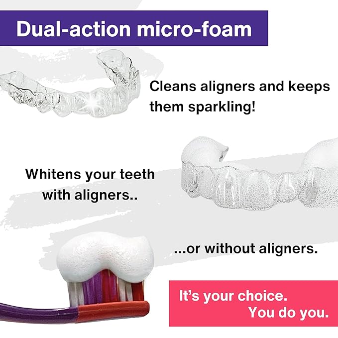 Dual-Action Stain Removal Aligner/Retainer Cleaner and Teeth Whitening Foam- Hydrogen Peroxide-Good for Invisalign, ClearCorrect, SmileDirectClub, Byte -Oral Care-Foam Toothpaste, 2-Pack