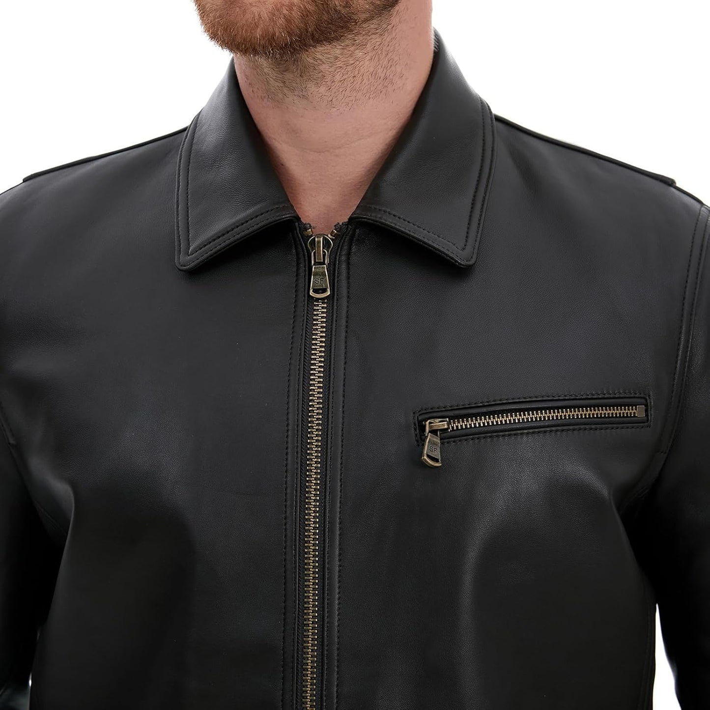Leather Jacket Men,Lambskin Jacket with Full Zip Front,Casual Style,Tailored Design,Metal Snap Cuffs