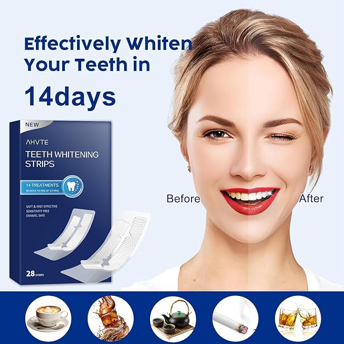 Teeth Whitening Strips,Enamel Safe, 28 Strips for Sensitive Teeth,Professional and Natural Teeth Whitening Kit,14 Treatments