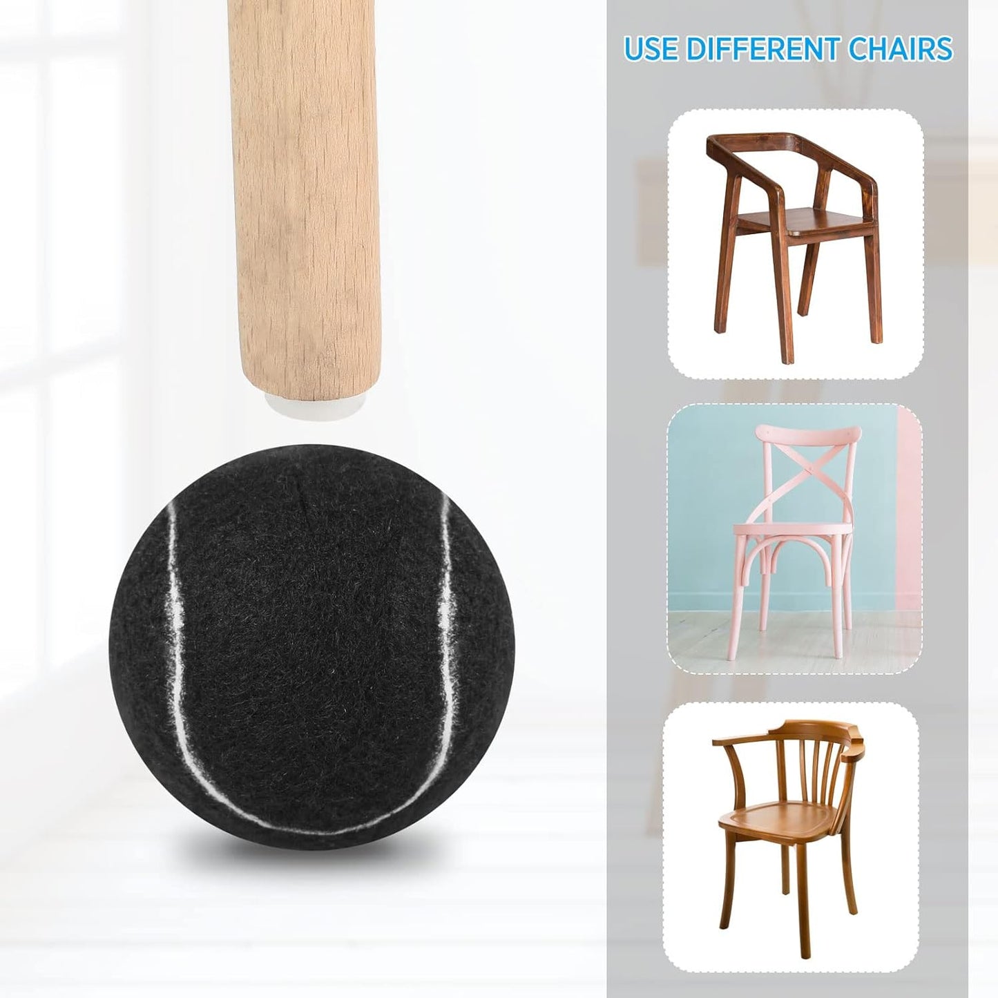 40 Pcs Tennis Balls for Furniture Legs and Floor Protection Precut Tennis Balls for Chairs Tennis Ball Chair Foot Covers for Floor Protection Chair and Desk Legs Coverings (Black)