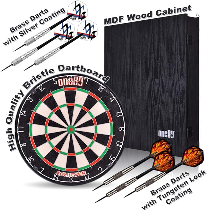 All-in-One Dartgame Center with Self-Healing Sisal/Double-Sided Dartboard & Multifunctional Cabinet 6 Steeltip Darts and Mounting Kit Included