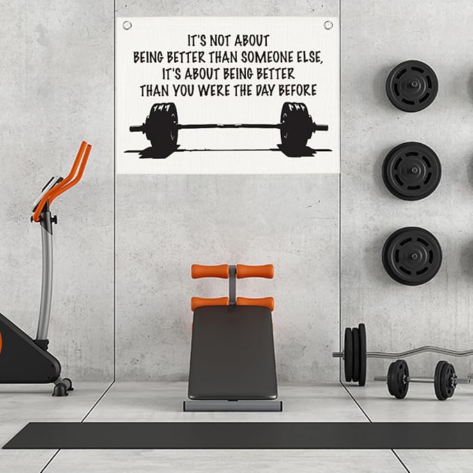 It's Not About Being Better Than Someone Else Gym Motivational Wall Art Banner Dorm Posters Gifts for Guys Men Women Gym Flag Decor for Home Gym Bedroom Workout Room 30x20 Inchs
