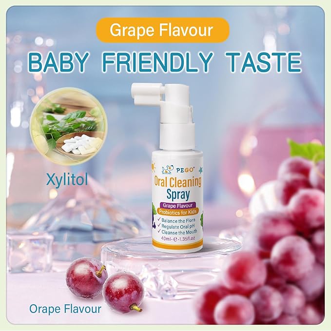 PEGO Kids Oral Spray, Toddler Toothpaste Helper for Daily Oral Care and Fresh Breath, Kid's Mouth Spray with Fluoride Free for Newborn to Preschoolers (40ml*1, Grape)