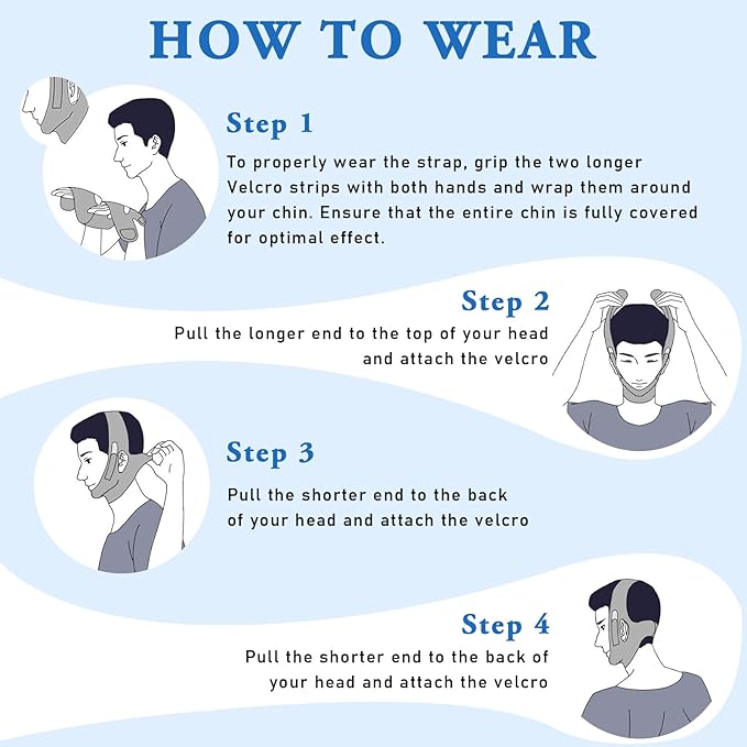 2 Pack Anti Snore Chin Strap for Sleeping，Jaw Tape Mouth Snoring Sleep Devices Stopper Cpap Users Breathing Head Mouthpiece Solution to Keep Closed Mandibular Advancement Reducing for Men Women