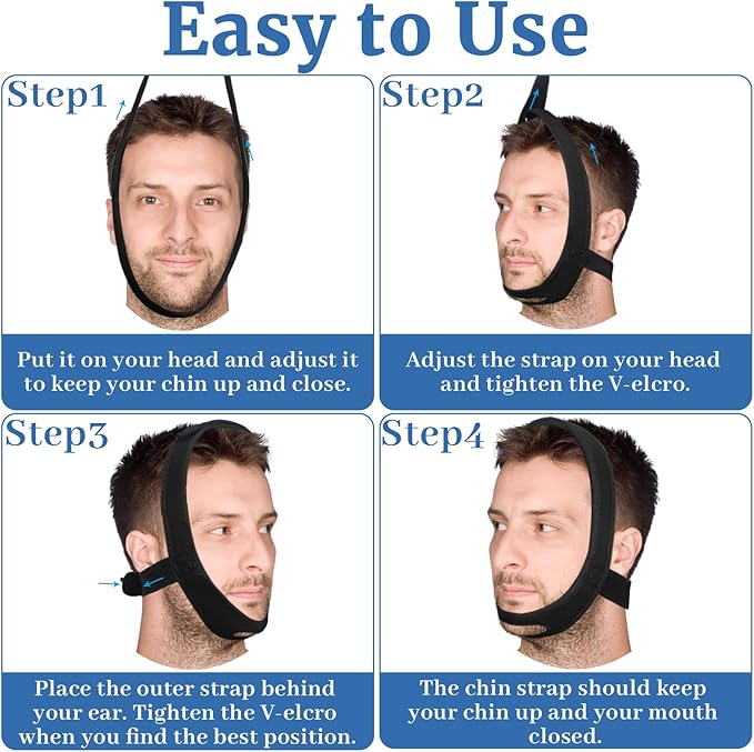 Snoring Chin Strap for Users, 2 Pack Adjustable Jaw Support Chin Strap to Keep Mouth Closed, Soft Snoring for Men Women, Lightweight Reusable, Snoring Dry Mouth, Comfort Fit Nighttime Sleeping Aid