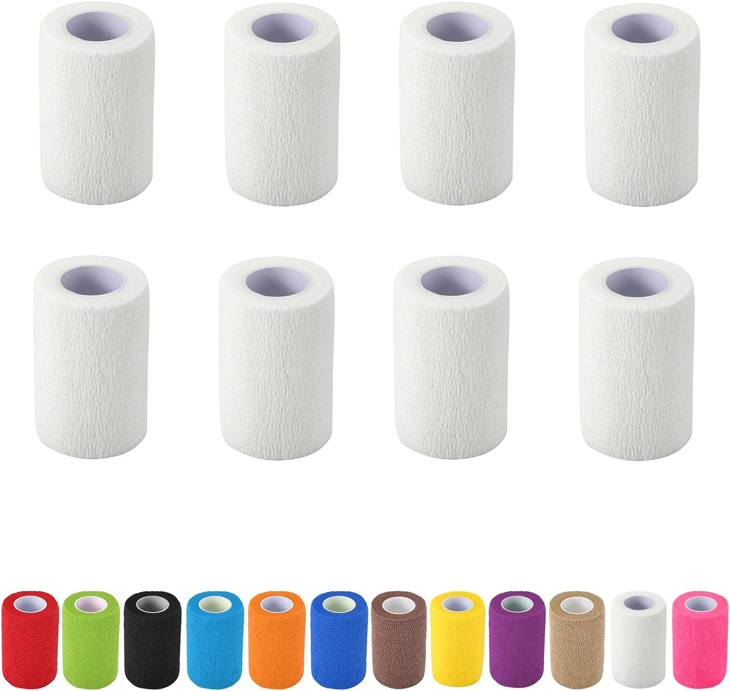 8 Pack Self Adhesive Bandage Wrap, 3 in x 5 Yards Non-Woven Self Adherent Cohesive Bandage, Vet Wrap Wound Tape for Thumb Finger Wrist Knee Ankle, White