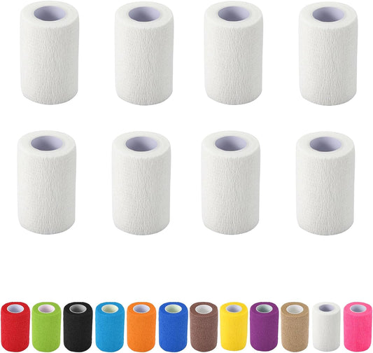 8 Pack Self Adhesive Bandage Wrap, 3 in x 5 Yards Non-Woven Self Adherent Cohesive Bandage, Vet Wrap Wound Tape for Thumb Finger Wrist Knee Ankle, White