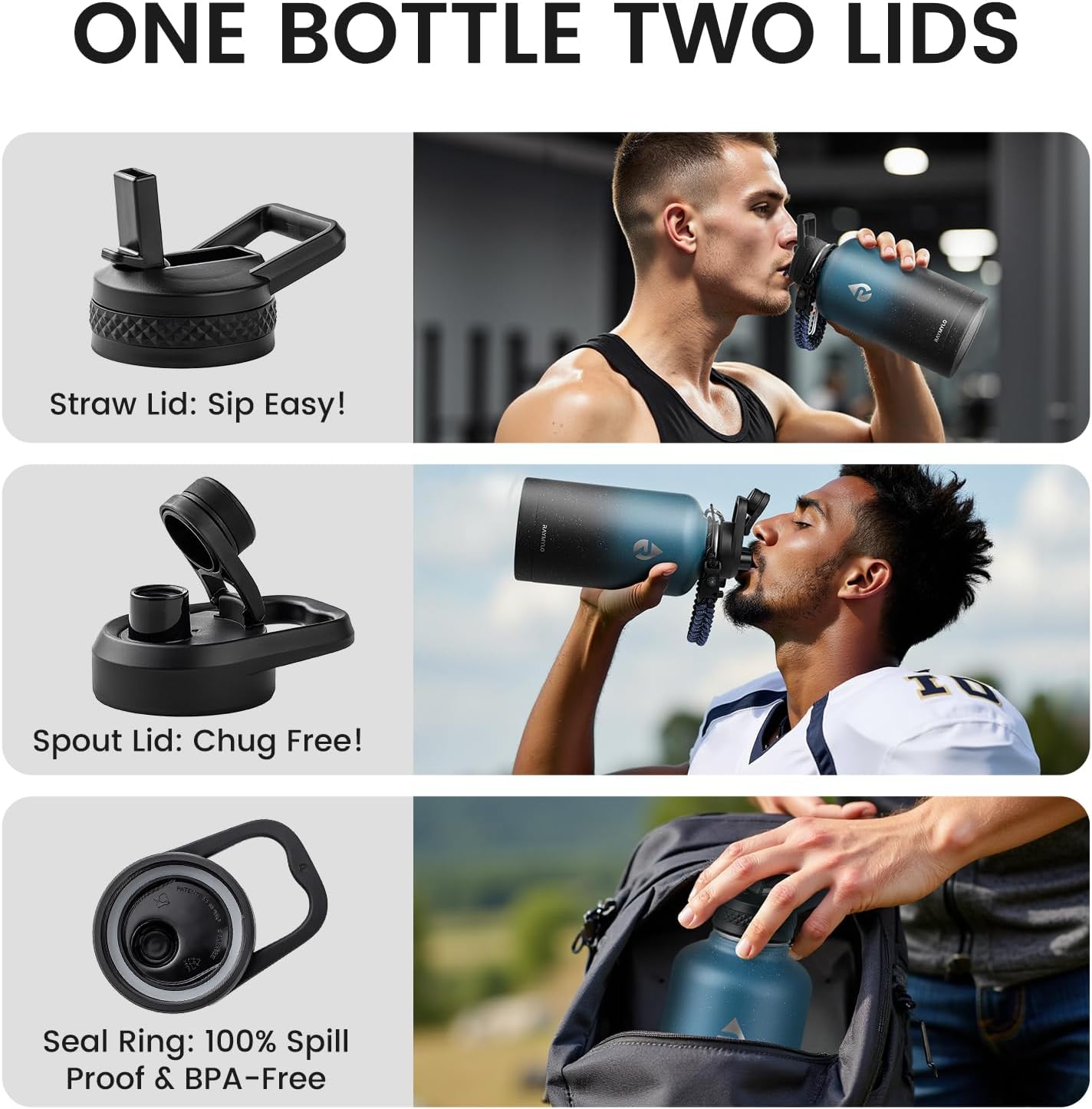 64oz Insulated Water Bottle, Triple Wall Vacuum Stainless Steel Water Bottles - Keeps Cold 48H, Reusable Half Gallon Jug for Gym, Sports, Camping, Hiking,Travel, Midnight Blue Speckle