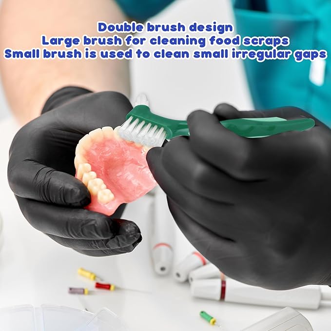 3 Pcs Hard Denture Brush, 3 Colors Premium Hygiene Denture Cleaning Brush for Denture Care, Double Sided Toothbrush with Multi-Layered Bristles & Rubber Anti-Slip Handle