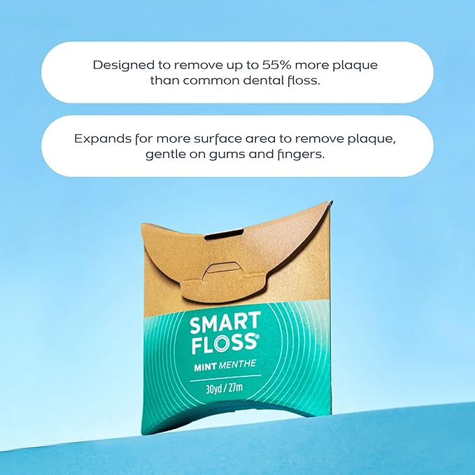 drTung's Smart Floss Mint for Teeth - Natural Expanding Dental Floss, Gentle on Tooth & Gums, Expands & Glides, PTFE & PFAS Free, Certified Organic Mint Essential Oils - Pack of 6