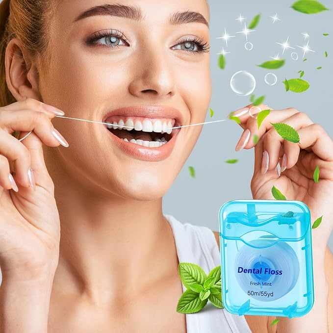 42Pack Dental Floss Bulk 50m Each Mint Travel Dental Floss, Mint Waxed Mini Travel Size Tooth Flosses Picks Pack Individually Wrapped for Oral Care Teeth and Gum Protection, Multicolor
