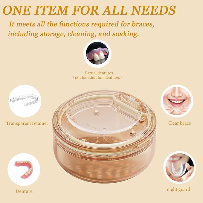 2 in 1 Retainer Case Retainer Bath Case for Cleaning and Store Retainer Mouth Guard Aligner Night Guard Partial Denture, All-in-one Retainer Bath and portable storage case