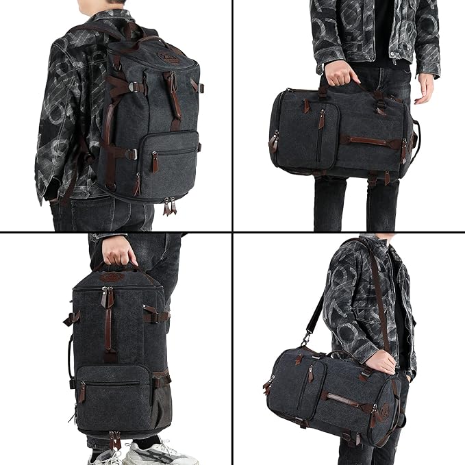 Kalesi Gym Duffle Bag Backpack 4-Way Vintage canvas with Shoes Compartment for travel Sport Hiking laptop (Vintage grey)