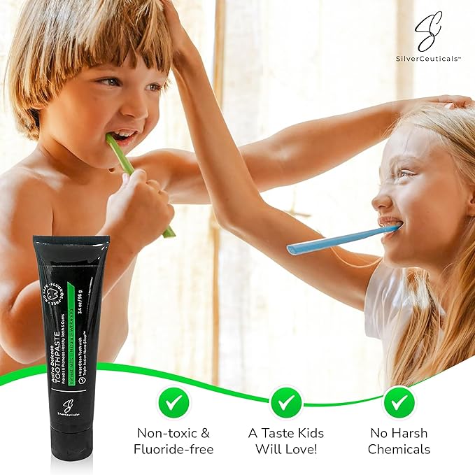 Colloidal Silver Toothpaste - Refresh Mint - Remineralize Tooth Enamel - SLS & Fluoride Free Cavity Protection - Gum Health - Bad Breathe - Gingivitis - Coral Calcium & Xylitol - 3.4oz - Pack of 2