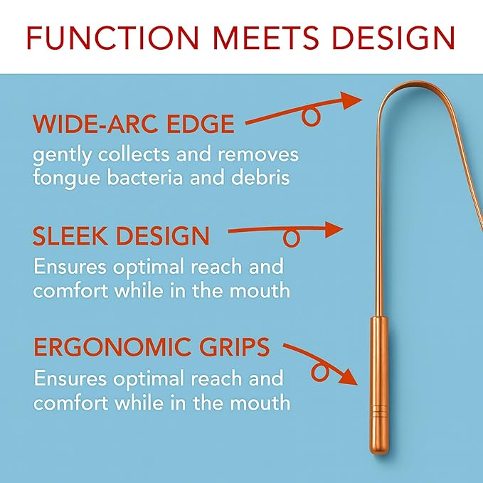 Tongue Scraper • 100% Copper (1 Pack) Premium Tongue Cleaner • Improve Oral Health • Ayurvedic Cleaning Tool