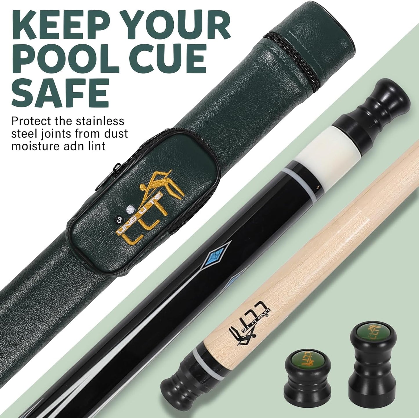 58-Inch Maple Pool Cue Stick, 18oz-21oz – 2-Piece Lightweight Billiard Cue with Leather Case for Home, Bar, and Competitive Use