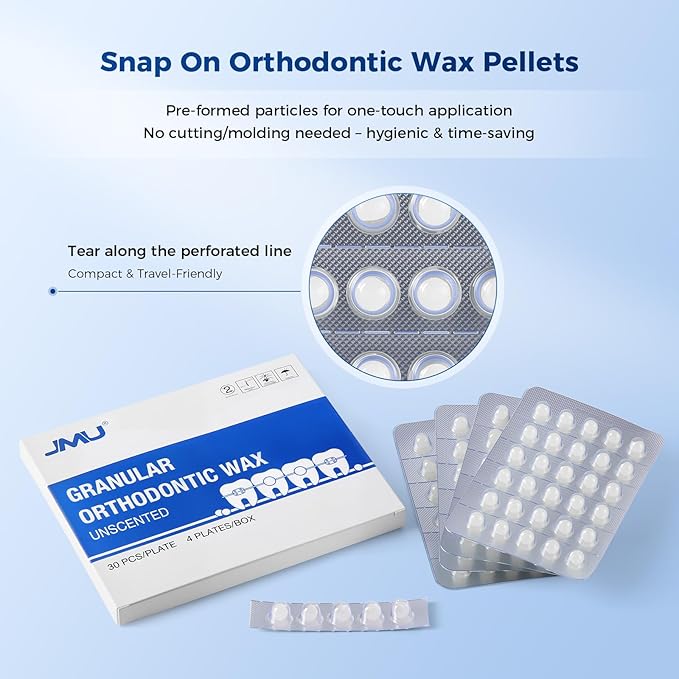 JMU Orthodontic Wax for Braces, 120 Dental Wax Dots, Hygienic Individual Wraps Braces Wax, Unscented