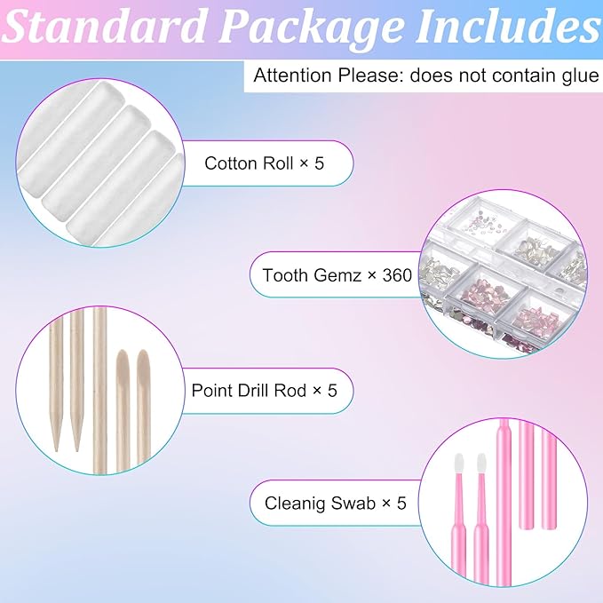 Sosation 377 Pcs 4 Shapes Tooth Gem Kit Jewelry DIY Crystal Tooth Gems Professional Fashionable Artificial Crystal Reflective Ornaments Shining Teeth for Birthday Party Decor