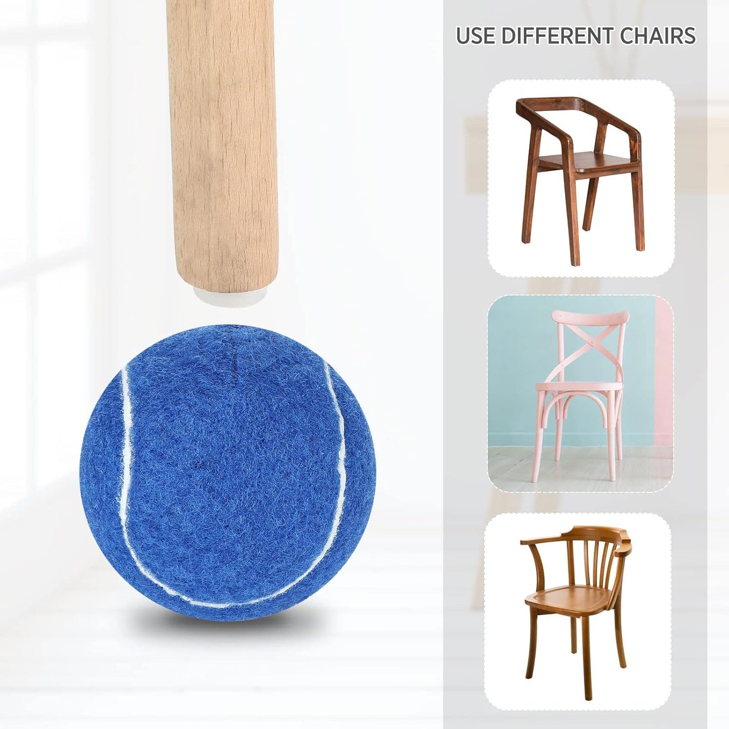 Macarrie 24 Pcs Precut Tennis Balls for Furniture Legs and Floor Protection Chairs Desks Furniture Tennis Balls for Chairs Feet Long Lasting Foot Covers(Blue)