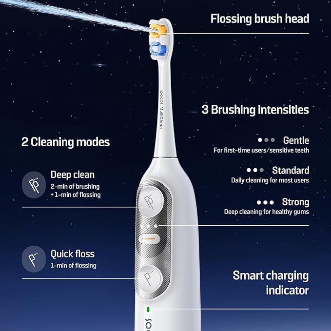 Soocas NEOS II - Electric Toothbrush with Water Flosser, Sonic Electric Toothbrush for Adults, Cordless Water Flosser for Travel, Portable Oral Irrigator, Up to 100% Plaque Removal, Pearl White