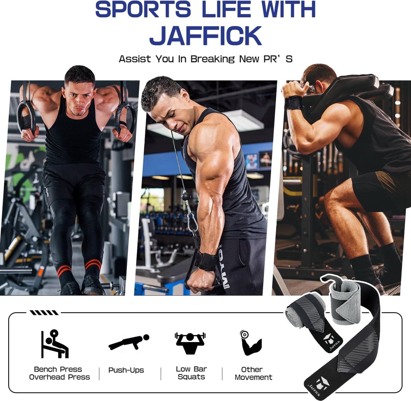 Jaffick Double-Layer Reinforced Wrist Wraps for Weightlifting - Men & Women, Thumb Loop Design for Powerlifting, Crossfit, Bodybuilding, Deadlifting - Fits Both Hands